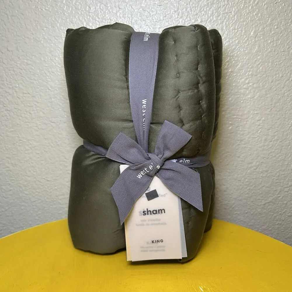 1 NWT West Elm Airy Cotton Voile Solid Standard Shams Celadon Green Pick Stitch